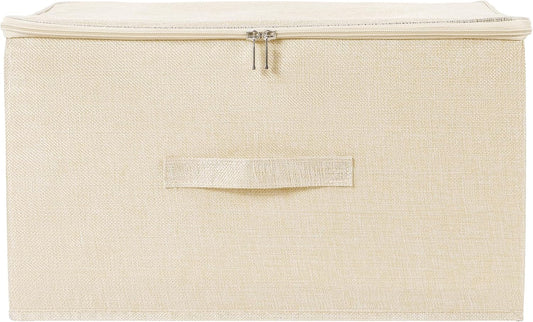 ANMINY Storage Bins with Zipper Lids 51.9 Qt Lidded Fabric Storage Boxes Baskets Cubes with Handles Collapsible Washable Cotton Linen Closet Shelf Clothes Organizer - Beige, Extra Large