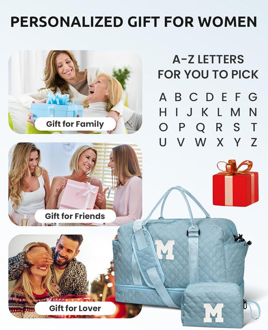 Weekend Bag | Personalized Monogram & Wet Pocket | Lady's Overnight Travel Carrier with Makeup Bag as Gift - Roamly