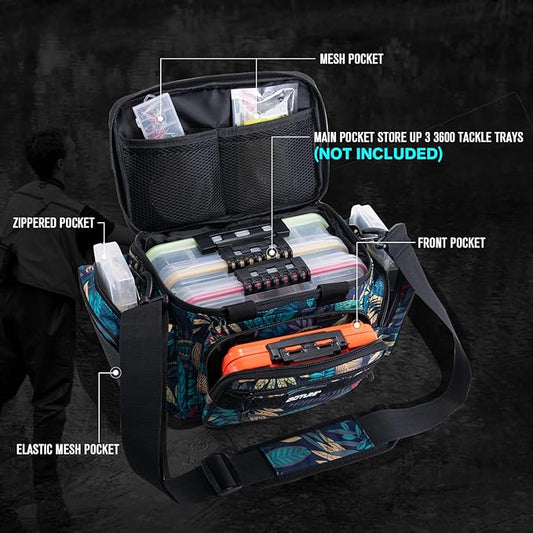Goture Fishing Tackle Bag, 600D Water-Resistant Soft Side Crossbody Sling Bag for Men & Women,Small Gear Storage Tactical Bags for Saltwater & Freshwater,Fits 3 3600 Tackle Boxes(Not Included)