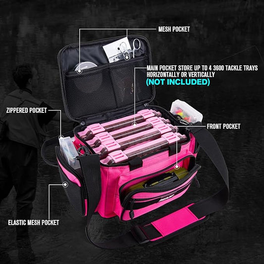 Goture Fishing Tackle Bag, 600D Water-Resistant Soft Side Crossbody Sling Bag for Women,Small Gear Storage Tactical Bags for Saltwater & Freshwater,Fits 4 3600 Tackle Boxes (Not Included)