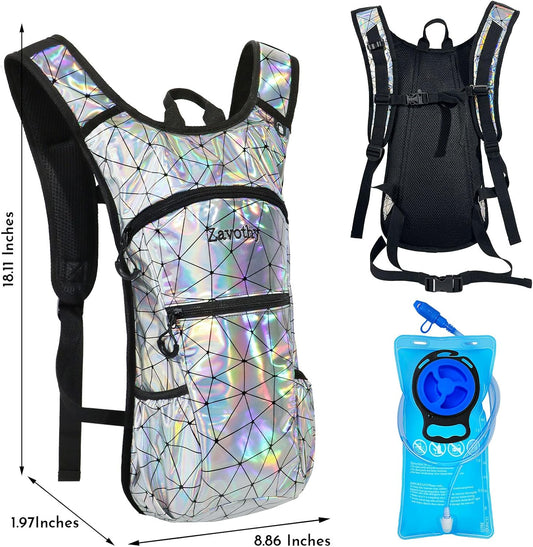 Reflective Hydration Backpack, Hydration Pack - Water Backpack with 2L/3L Hydration Bladder, Essential for Festivals - Rave Hydration Pack for Hiking, Running, Cycling, and Festivals