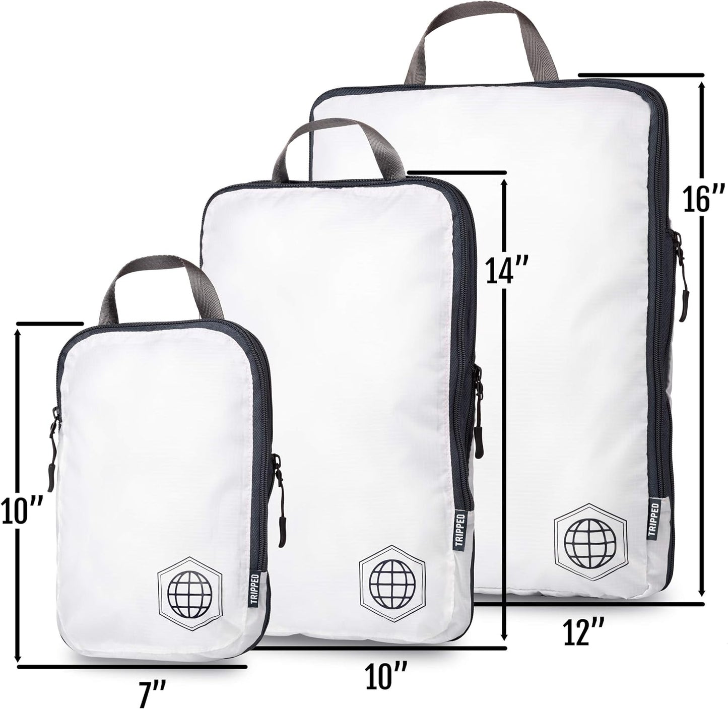 Large Compression Packing Cubes for Travel-Packing Cube Luggage Organizers 7 Piece Set for Checked Luggage-Ultralight, Expandable/Compression Bags by TRIPPED Travel Gear (White/Grey) - Roamly