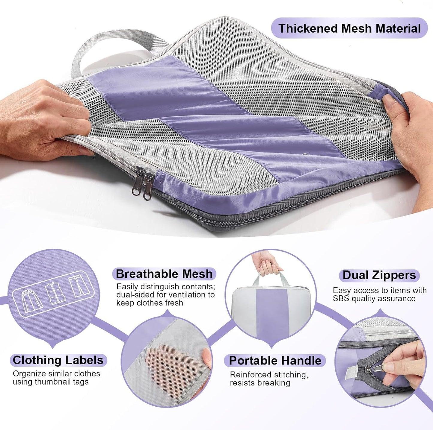 10 Set Compression Packing Cubes for Travel Essentials,Compressible Expandable Packing Cubes for Suitcase,OlarHike Luggage Organizer Bags for Travel,Handy Helper for Organizing Clothes(Purple Gray) - Roamly