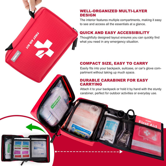 Compact First Aid Kit 300 PCS β Small Waterproof Emergency Medical Kit for Home, Car, Travel, Camping, Hiking, Truck, Office, Sports & Outdoor β Lightweight First Aid Bag