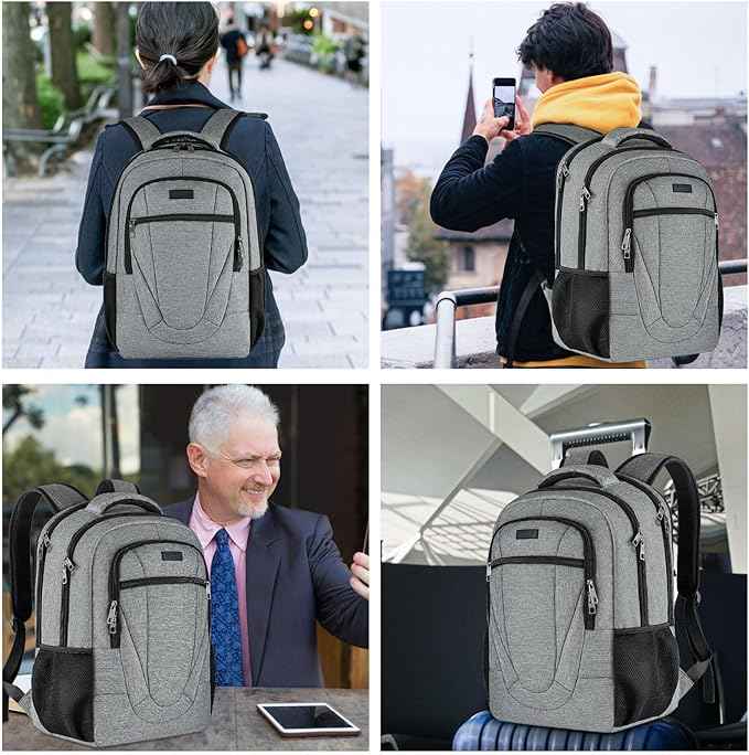 BIKROD 45L Extra Large Travel Laptop Backpack for Men and Women, Carry on Back Pack Fit 18.4 IN Laptop, Grey, Gift