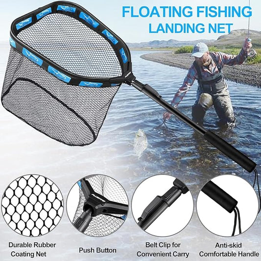PLUSINNO Fishing Backpack with Fishing Gear Fish Net & Rod Holders Tackle Box, 42L Large Water-resistant Tackle Bag Store