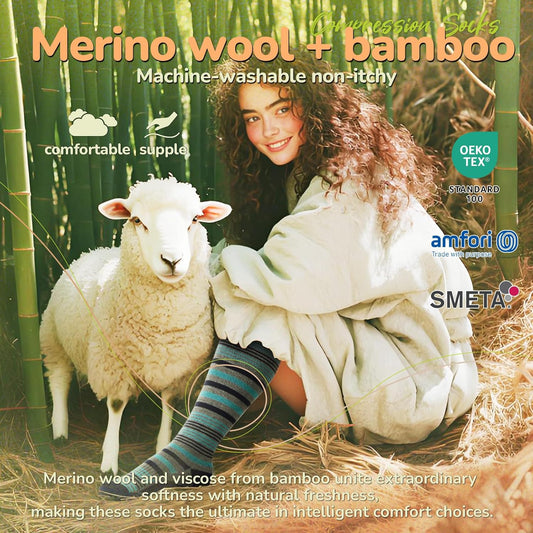 Merino Wool Compression Socks for Women Men, 15-20 mmHg Knee High Socks for Flying, Travel, Running
