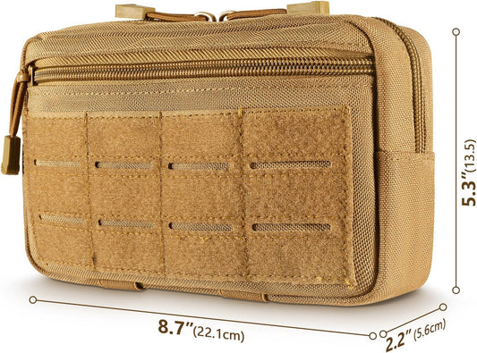Tactical Molle Admin Pouch Utility Laser Cut EDC Tool Pouch Bag Horizontal Modular Pouches Include US Flag Patch and Keychain