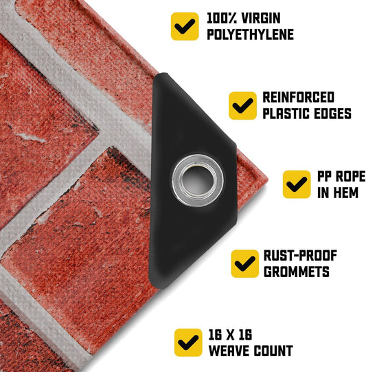 Core Tarps Extreme Heavy Duty 20 Mil Tarp Cover, Waterproof, UV Resistant, Rip and Tear Proof, Poly Tarpaulin with Reinforced Edges for Roof, Camping, Patio, Pool, Boat (Bricks/Black 25′ X 40′)