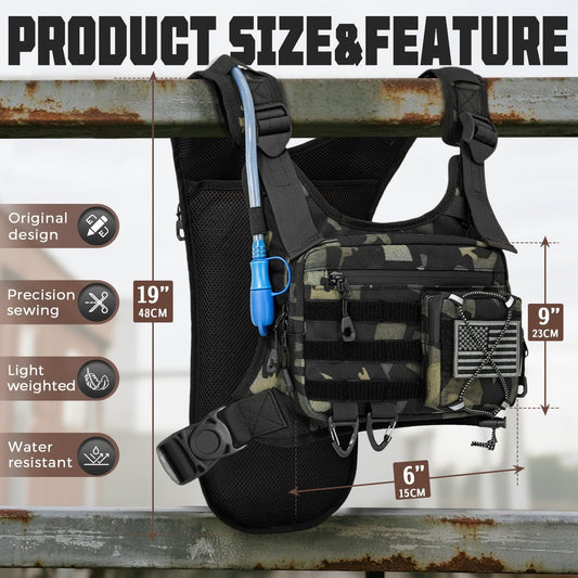 Hydration Vest(The design patent has been granted )with 2L Water Bladder for Men and Women,Lightweight Adjustable Hydration Backpack,Reflective Running Hydration Chest Bag for Hiking Climbing Cycling