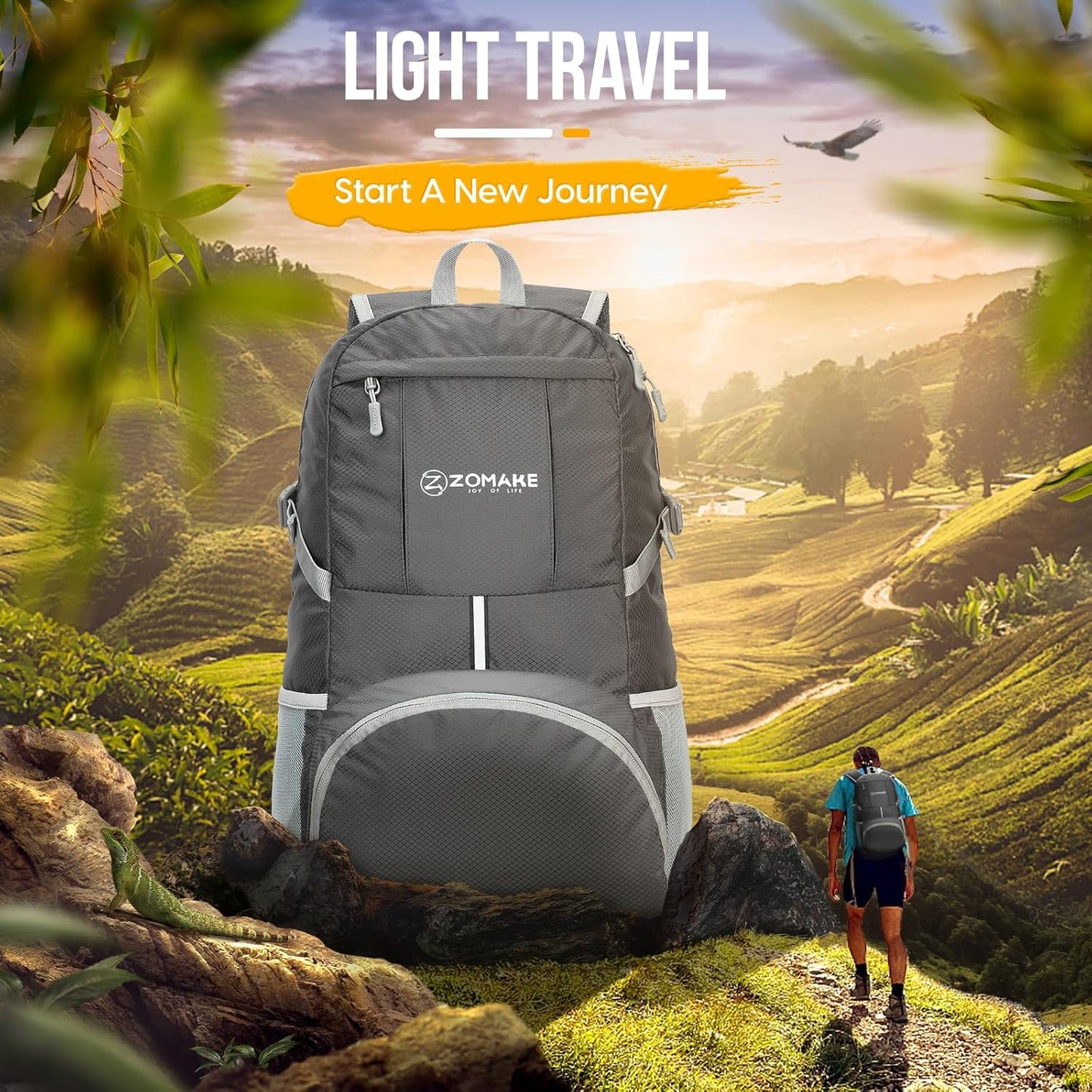 ZOMAKE Lightweight Packable Backpack 35L, Light Foldable Backpacks Water Resistant Collapsible Hiking Bag, Compact Folding Day Pack for Travel Camping(Dimgray) - Roamly