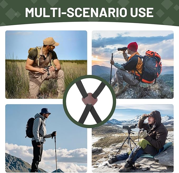Binocular Harness Strap Compatible with Vortex Binoculars, X-Shape Adjustable Bino Chest Harness for Hunting, Birding, Hiking & Outdoor Activities, Comfortable Decompression Strap System