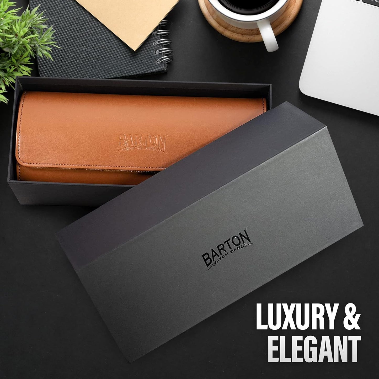 Barton Leather Watch Roll for 3 Watches | Convenient Organizer Case for Travel & Storage | Fits Classic & Smart Watches (Up to 46mm) | Compact, Durable, Lightweight, Stylish - Brown