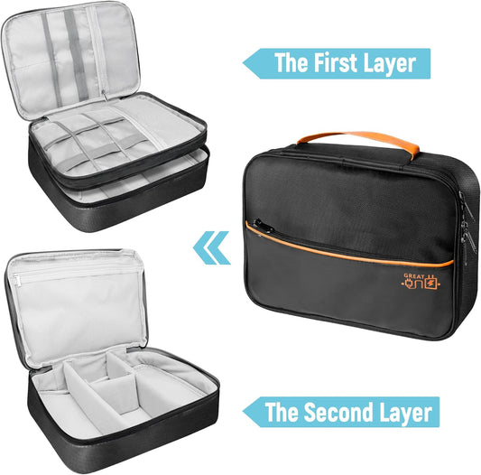 Electronics Travel Organizer, Large Double Layer Portable Waterproof Travel Organizer Bag for Charging Cable Storage, Ipad, Power Bank, Business and School ,5pcs Cable Ties-Black