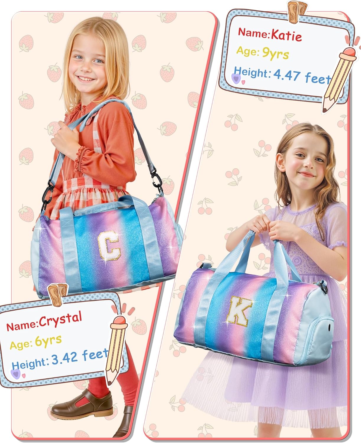 Kindergarten Gift Ideas-Girl Gym Bag with Shoe Compartment, Kid Personalized Weekender Overnight Bags, Initial Travel Tote with Makeup Pouch, Niece Girls Birthday Gift (Letter L)