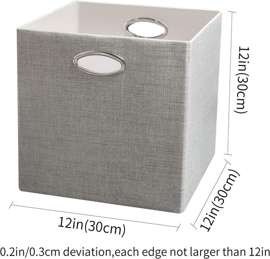 Posprica Storage Cubes, 12×12 Collapsible Storage Basket Bins,Heavy Duty Fabric Containers, 4pcs, Sliver Grey