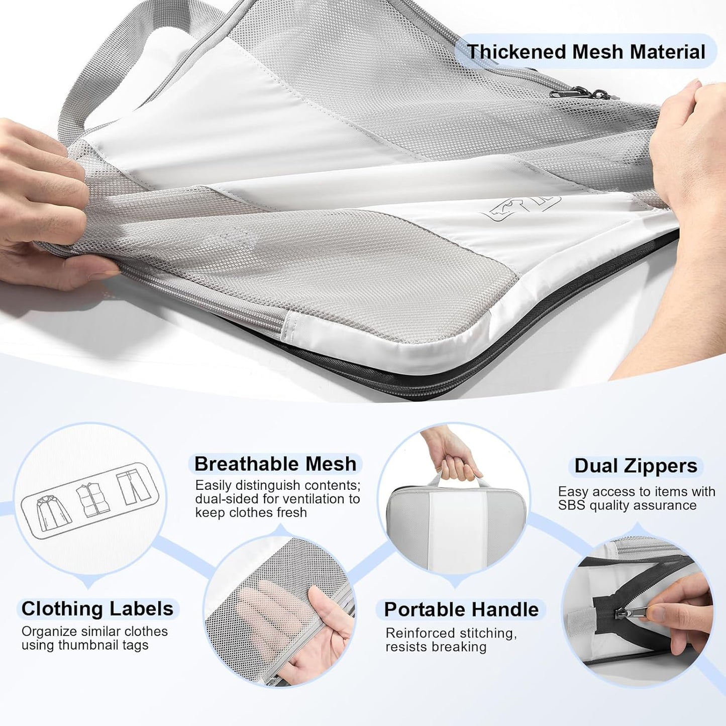 10 Set Compression Packing Cubes for Travel Essentials,Compressible Expandable Packing Cubes for Suitcase,OlarHike Luggage Organizer Bags for Travel,Handy Helper for Organizing Clothes(White) - Roamly