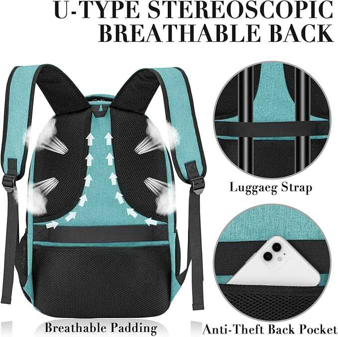 BIKROD Teal Backpack for Women and Men, Extra Large School Backpacks for Teens, Water Resistant Back Pack Fits 17 Inch Laptop, Business Anti Theft Sturdy Computer Bag Gifts