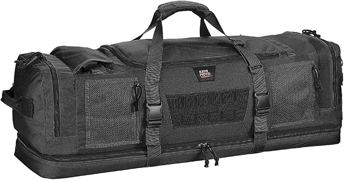 KEMIMOTO Hunting Duffle Bag, 78L large Capacity Travel Gear Bags Tool Range Cases for Long Distance Trips Hiking Hunting Fishing Camping, Multi Pocket Design, Brown Backpackable
