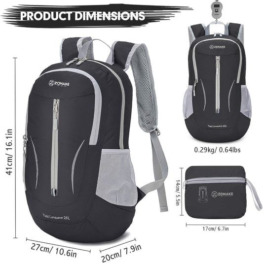 ZOMAKE Ultra Lightweight Packable Backpack 25L, Foldable Hiking Backpacks Water Resistant Small Folding Daypack for Travel(Black)