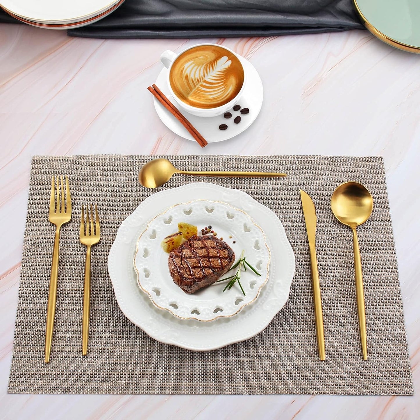 Matte Gold Silverware Set, IBIILII JEFF 40 Pieces Stainless Steel Flatware Set,Kitchen Utensil Set, Tableware Cutlery Set, Knife Spoons And Forks Set, Satin Finished Polished & Dishwasher Safe