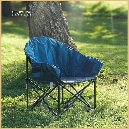 ARROWHEAD OUTDOOR 2-Pack Oversized Heavy-Duty Club Folding Camping Chair w/Pocket, Cup Holder, Portable, Padded, Moon, Round, Saucer, Supports 330lbs
