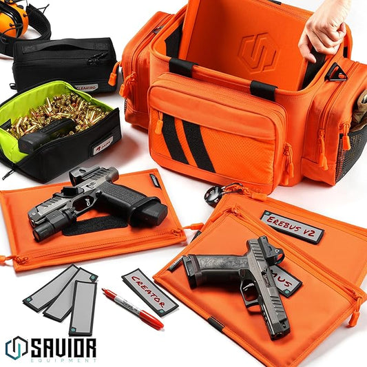 Savior Equipment Specialist Series Tactical Triple Pistol Shooting Range Hunting Duffle Bag Gun Carrying Case, Rigid Compartment Frame, Lockable Zippers