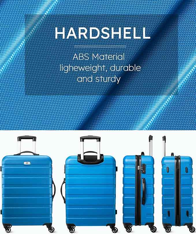 Suitour Luggage 3 Piece Sets Hard Shell Luggage Set with Spinner Wheels, TSA Lock, 20 24 28 inch Travel Suitcase Sets, Cerulean Blue