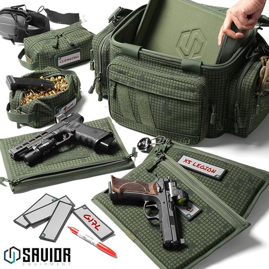 Savior Equipment Specialist Series Tactical Triple Pistol Shooting Range Hunting Duffle Bag Gun Carrying Case, Rigid Compartment Frame, Lockable Zippers