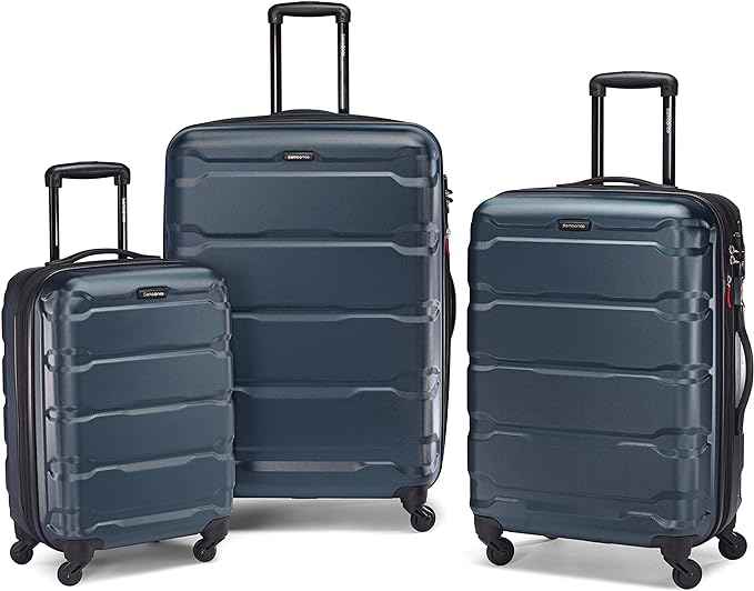 Samsonite Omni PC Hardside Expandable Luggage with Spinner Wheels, Teal, Checked-Large 28-Inch