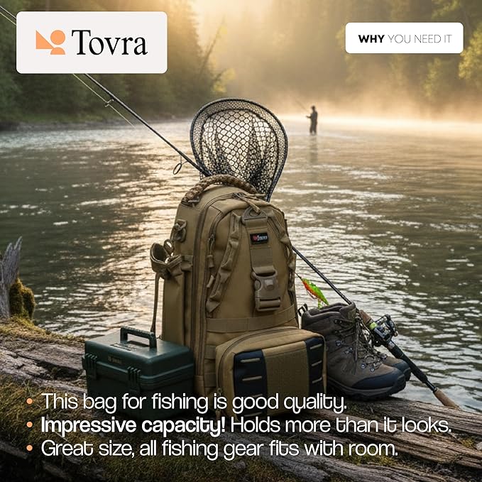 Tovra Fishing Tackle Backpack with Removable Storage Pouch – Compact Sling Pack with MOLLE Webbing, Multiple Compartments & Waterproof Nylon for Fishing, Hiking & Outdoor Gear Organization