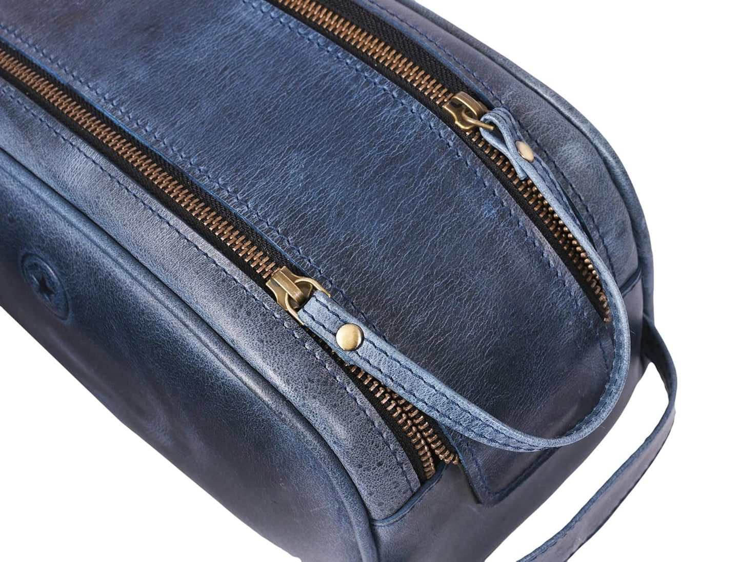 10" Premium Leather Toiletry Travel Pouch With Waterproof Lining | King-Size Handcrafted Vintage Dopp Kit By Aaron Leather Goods (Chestnut) - Roamly