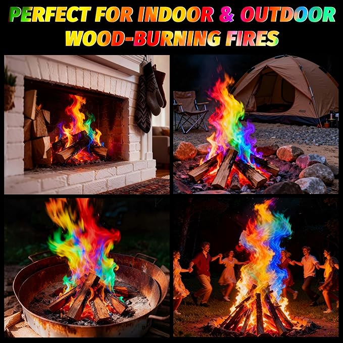 Magic Fire Color Changing Packets (20 Pack) for Fire Pits, Campfire, Bonfire & Outdoor Fireplace, Long Lasting, Vibrant, Non-Toxic Colored Rainbow Flames Camping Essentials & Accessories