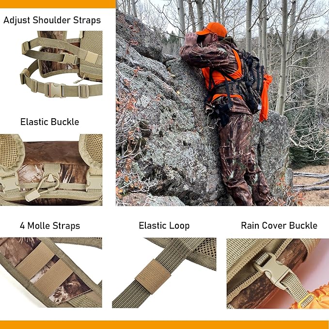 NEW VIEW Binocular Harness Chest Pack, Bino Case with Rangefinder Pouch and Rain Cover, Silent Chest Rig with 8 Pockets for Hunting, Hiking, Bird Watching
