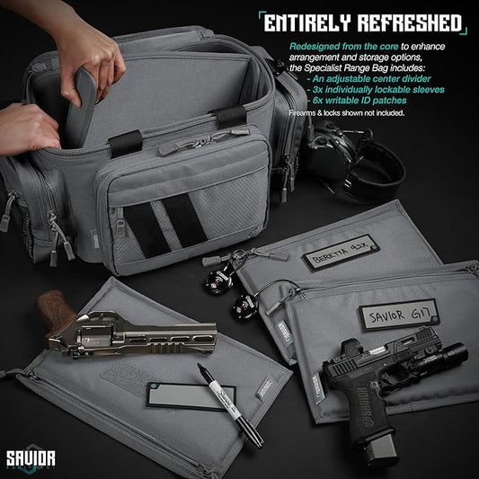Savior Equipment Specialist Series Tactical Triple Pistol Shooting Range Hunting Duffle Bag Gun Carrying Case, Rigid Compartment Frame, Lockable Zippers
