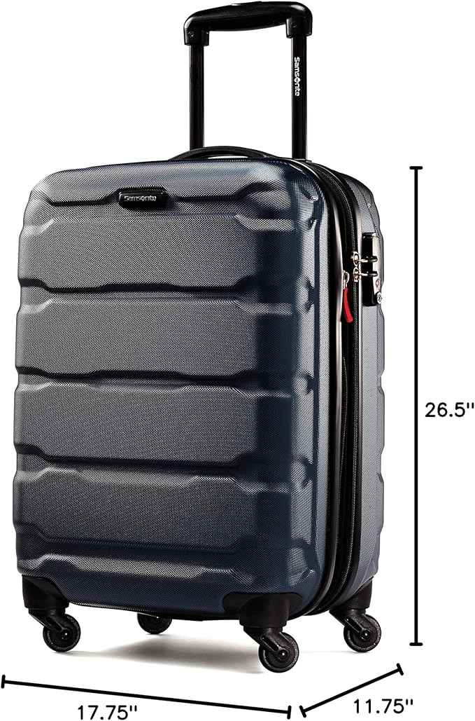 Samsonite Omni PC Hardside Expandable Luggage with Spinner Wheels, Navy, Checked-Medium 24-Inch