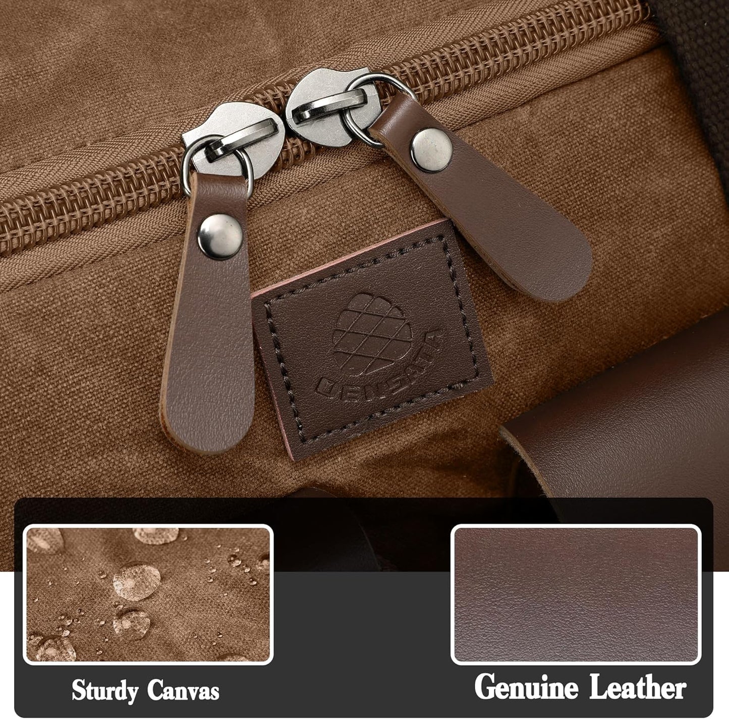 Waxed Canvas Duffle Bag for Men 50L Travel Duffel Bags Expandable Genuine Leather Duffel Overnight Weekender Carry On Bag Two Zipper Pockets Travel Bag (Vintage Dark Brown, Large-50L) - Roamly