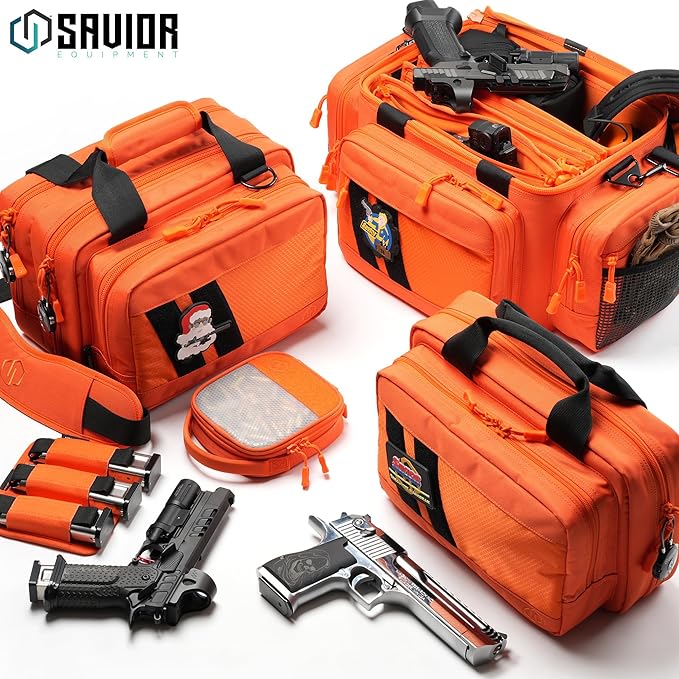 Savior Equipment Specialist Series Tactical Triple Pistol Shooting Range Hunting Duffle Bag Gun Carrying Case, Rigid Compartment Frame, Lockable Zippers