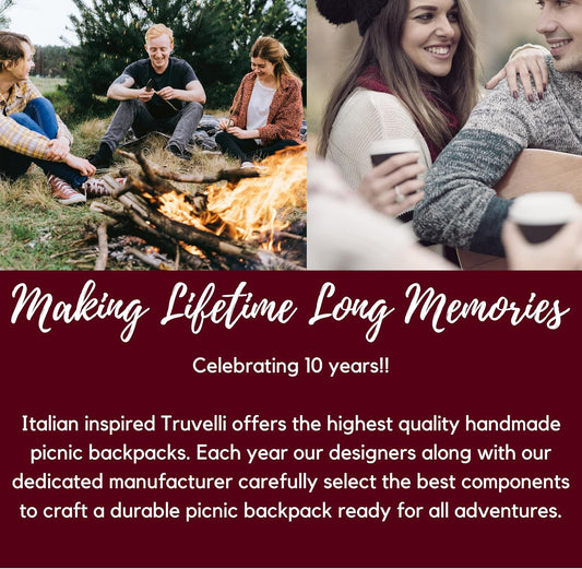 Truvelli Picnic Backpack for 2 with Blanket – 12-in-1 Insulated Picnic Basket Backpack Set with Wine Holder, Cutlery & Cheese Board – Luxury Picnic Back Pack for Couples, Outdoor Adventures, Gray