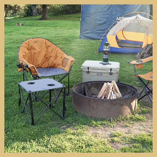 ARROWHEAD OUTDOOR Oversized Heavy-Duty Club Folding Camping Chair with Pocket, Cup Holder, Portable, Padded, Moon, Round, Saucer, Supports 330lbs, Carrying Bag