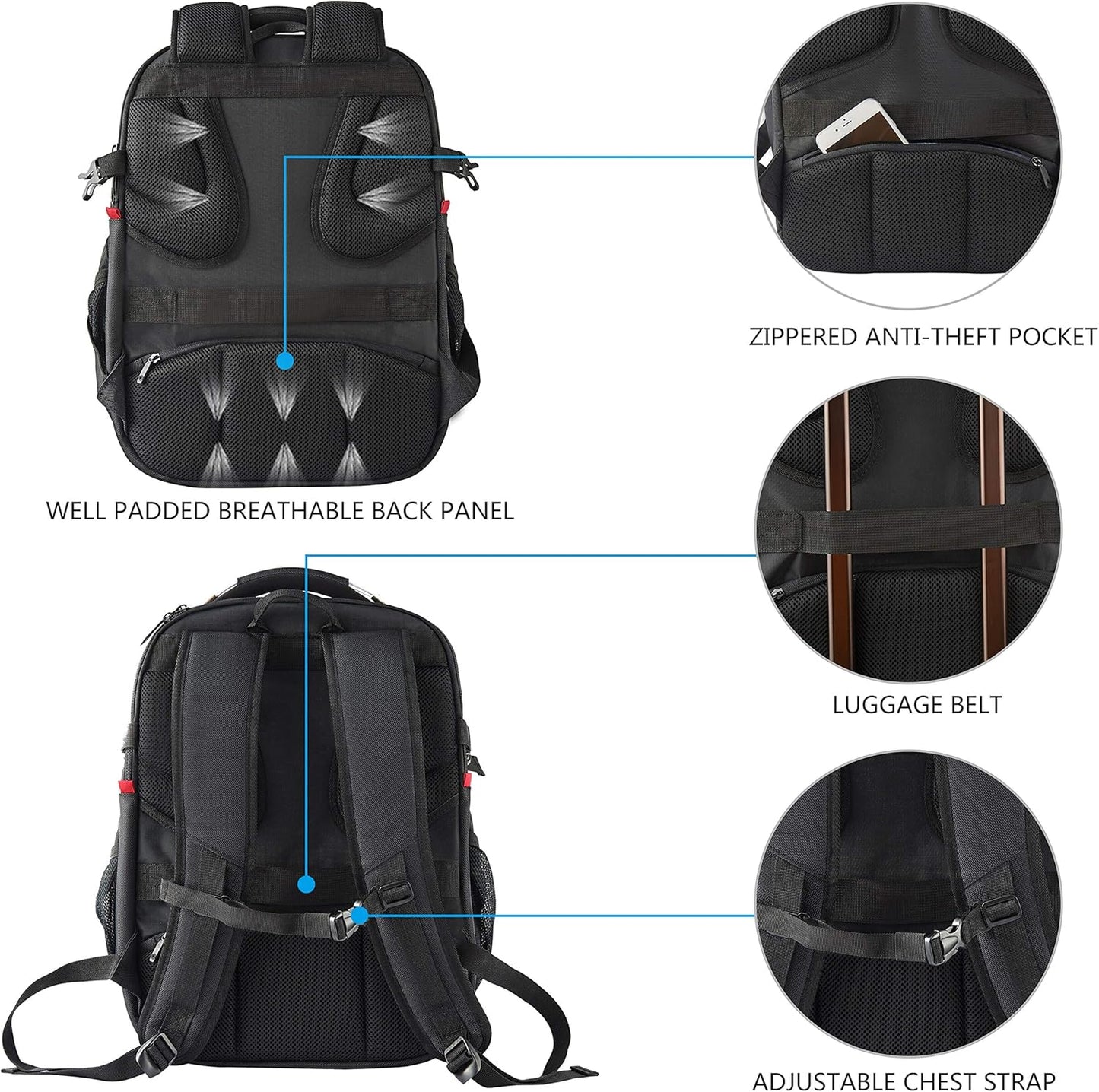 KROSER Travel Laptop Backpack 17.3 Inch XL Computer Backpack with Hard Shell Saferoom RFID Pockets Water-Repellent Business College Daypack Stylish Bag for Men/Women-Black - Roamly