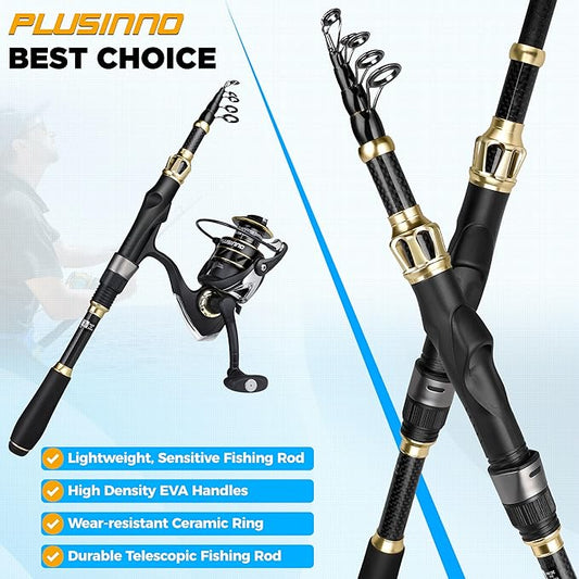 PLUSINNO Fishing Backpack with Fishing Rod &Tackle Boxes, Waterproof Sling Tackle Bag for Fish Gear with Rod Holder, Gifts for Men with Lures, Pliers, Fish Lip Gripper.