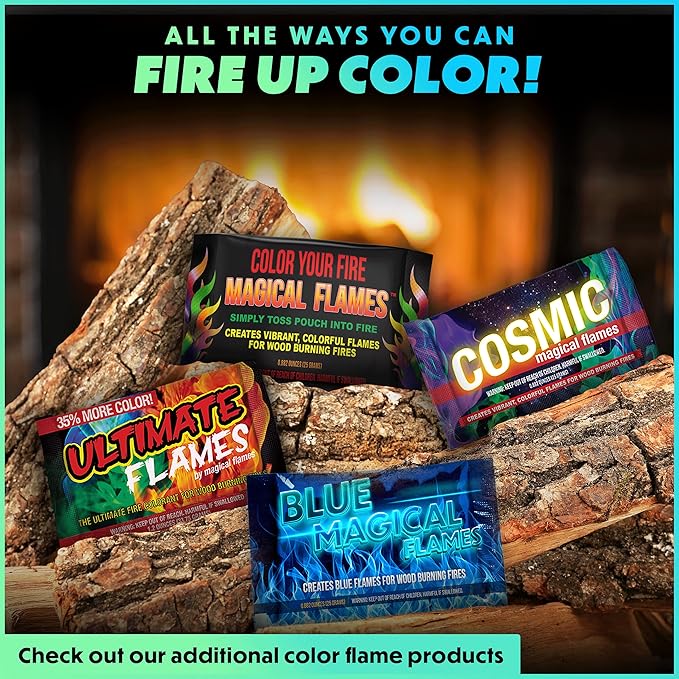 Magical Flames Fire Color Packets (12 Pack), Vibrant Multi-Color Fire for Fire Pits, Campfires, Bonfires & Fireplaces - Camping Essentials & Outdoor Party Accessories