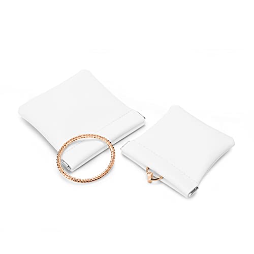 White PU Leather Squeeze Jewelry Travel Pouch Multi