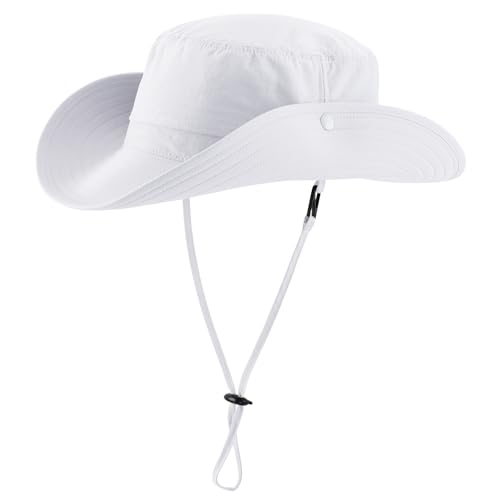 Sun Hat for Men Women Outdoor UPF 50+ Sun Protection Bucket Hat Adjustable Cowboy Hats Summer Safari Hat White