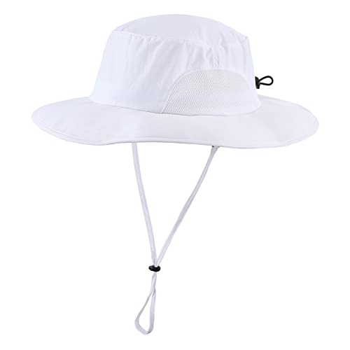 UPF50+ Mens Sun Hat Wide Brim Fishing Hat Airy Mesh UV Protection Portable Bucket Sun Hat White