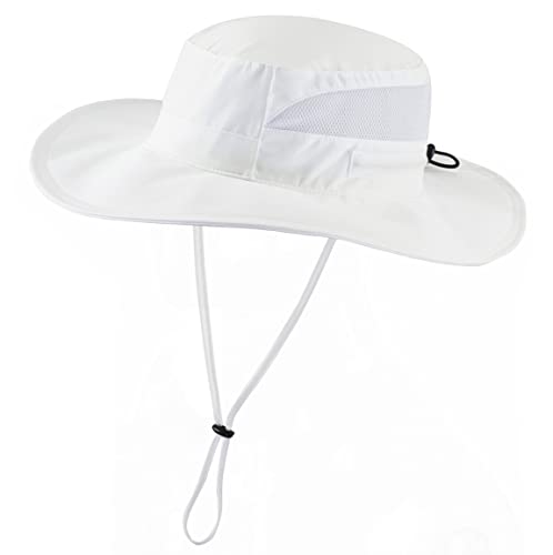 Women's UPF 50+ Safari Sun Hat Ladies Sun Hat Wide Brim Bucket Hats Breathable UV Protection Fishing Hats White
