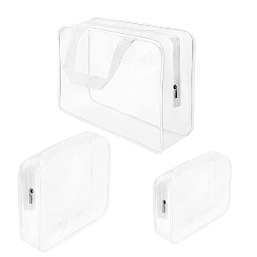 3Pcs Crystal Clear PVC Travel Toiletry Bag Kit for Women Men (3 Count)
