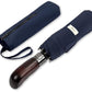 Folding Umbrella Real Wood Handle Auto Open Close Dark Navy