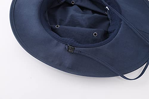 UPF50+ Mens Sun Hat Wide Brim Sun Protection Hat Summer Fishing Hat Navy Blue